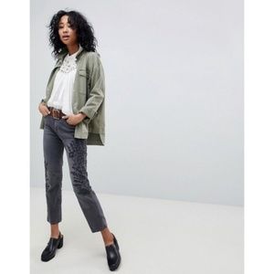 Free People Embroidered Girlfriend Dark Gray Jeans